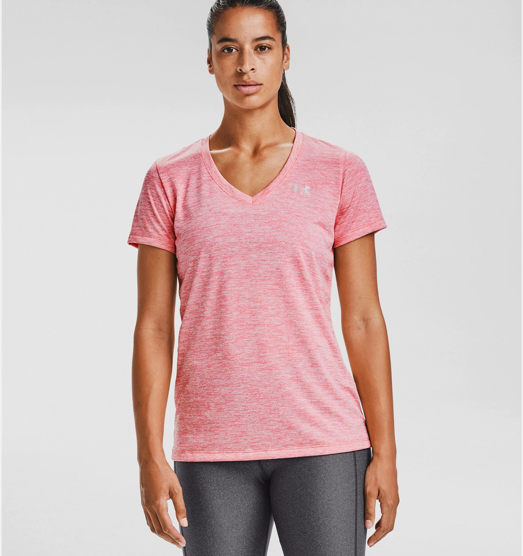 dein Unihockey Shop – Under Tech Twist Damen T-Shirt pink Stockschlag - mit V-Ausschnitt Armour lemonade